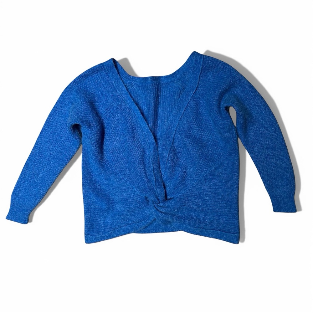 HAVEONE Mohair-Blend Blend Twist Front Sweater in Blue Long Sleeve